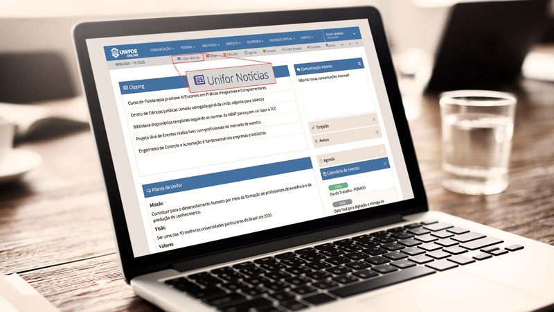Para ficar por dentro das edições do Unifor Notícias, basta acessar o botão disponibilizado no menu do Unifor Online (Imagem: Felipe Ferreira)