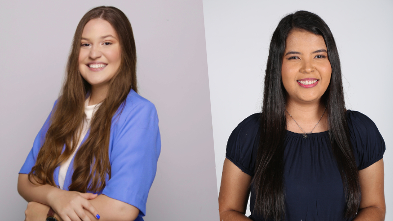 Misaelly Silva e Isabel Prado, estudantes de Jornalismo da Universidade de Fortaleza, apresentam o Unifor Notícias nesta sexta-feira, a partir das 17h30 (Foto: Divulgação)