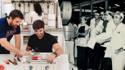 Criado em 1973, o curso de Engenharia Elétrica da Unifor prepara os egressos para as constantes mudanças tecnológicas da área (Foto: Roberio Castro e Acervo da Universidade de Fortaleza)